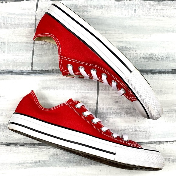 Converse Chuck Taylor All Star Lo Sneakers Red Lace Up Low Top Canvas Skate Shoe - Picture 12 of 16